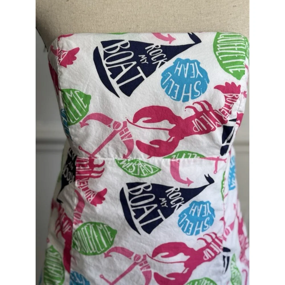 Lilly Pulitzer Women’s 6 Clyde Dress Butter Me Up Strapless Boat Crab Resort - Picture 4 of 12